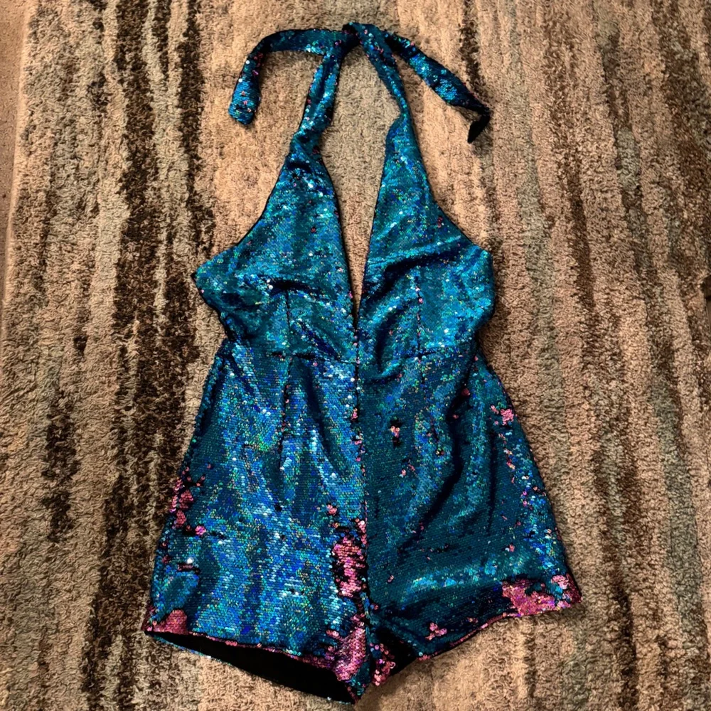 Nasty Gal Teal & Magenta Sequin Halter Romper - Picture 5 of 8